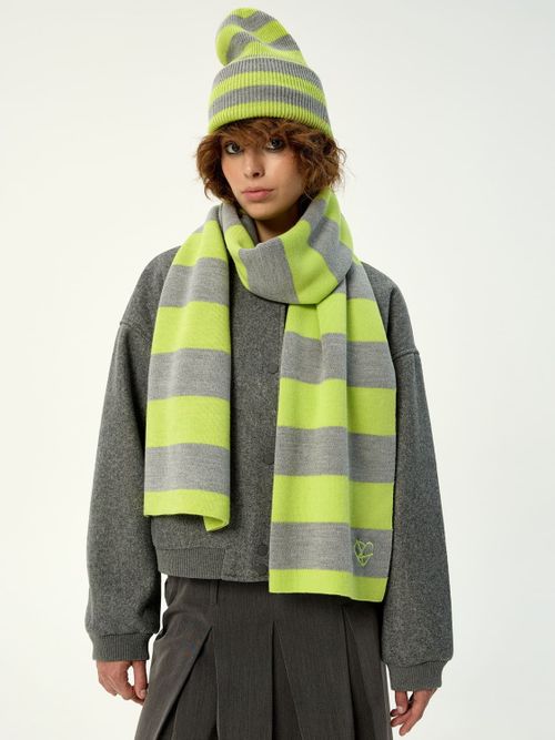 Шарф Kraizy Stripes в полоску серый / лимон
